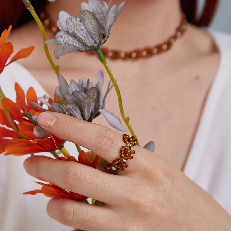 

1pc Beaded Ring, Brown