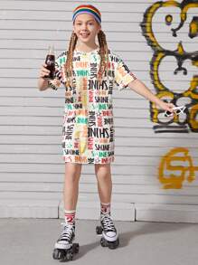 SHEIN Girls Letter and Star Print Dress - Multicolor - View 5