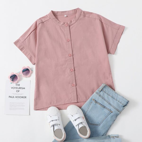 

Girls Button Up High Low Blouse, Dusty pink