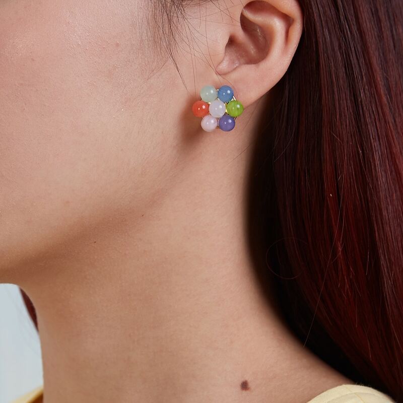 

Colorful Bead Decor Stud Earrings, Multicolor