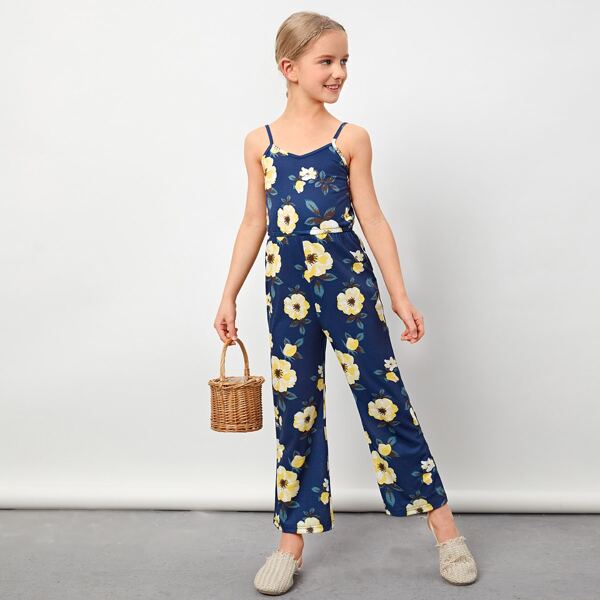 

Girls Floral Print Cami Jumpsuit, Multicolor
