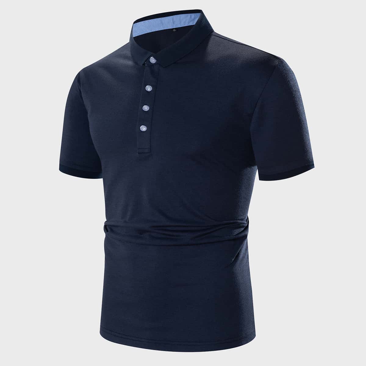 

Guys Button Front Solid Polo Shirt, Navy blue
