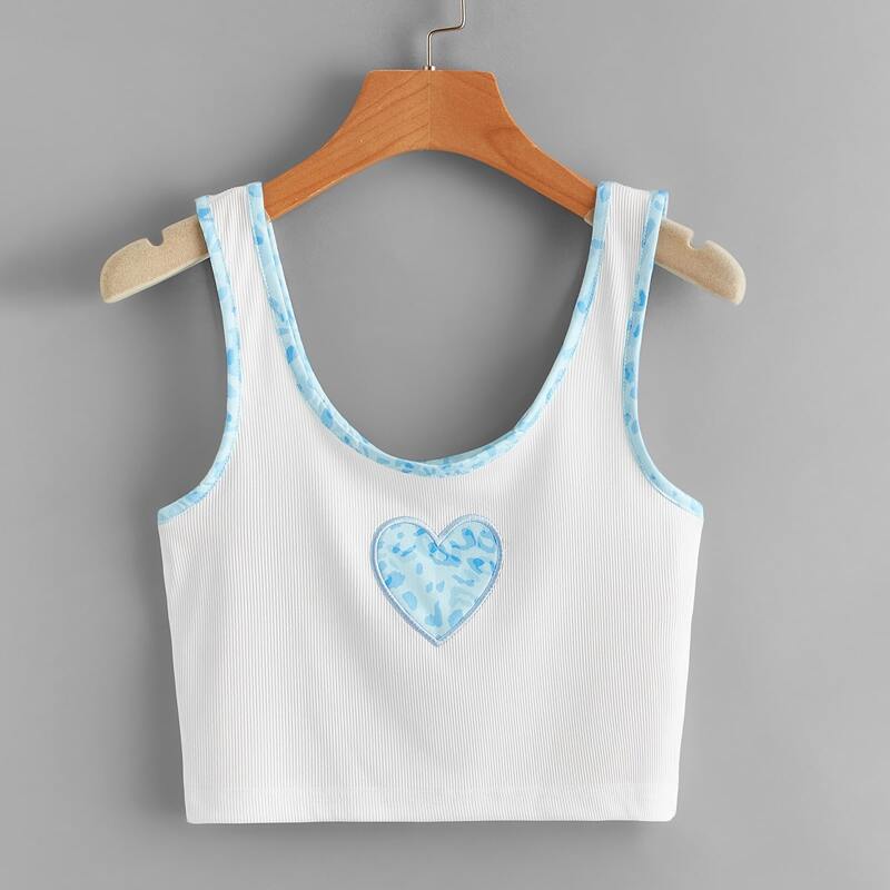 

Contrast Binding Heart Tank Top, Multicolor