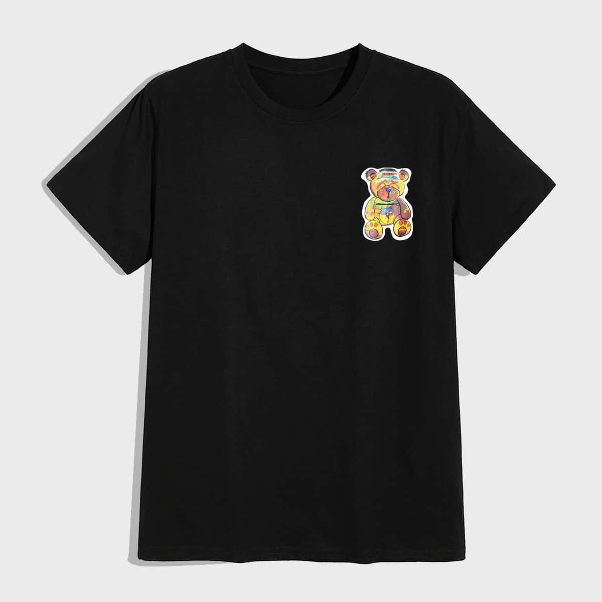 

Guys Cartoon Bear Graphic Tee, Black