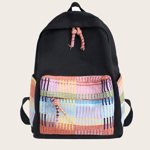 

Colorful Pocket Front Backpack, Black