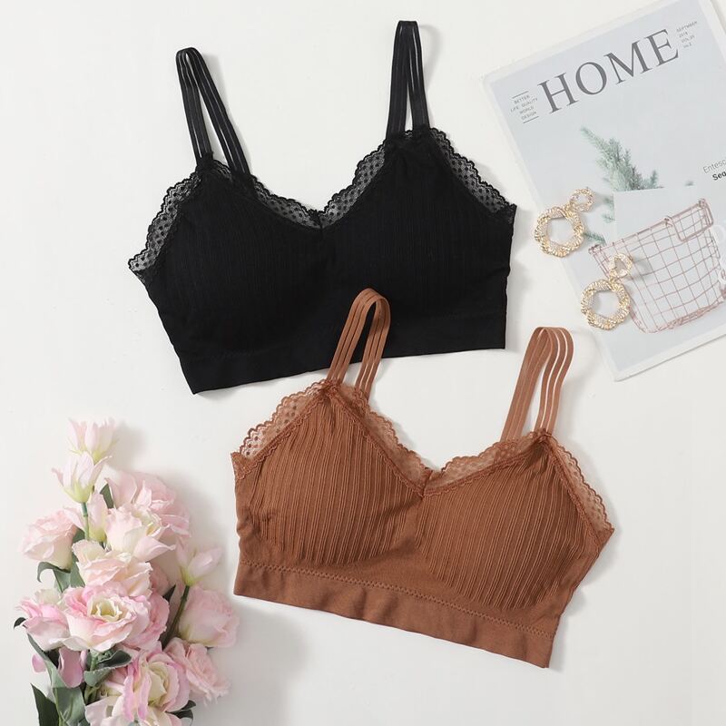 

2pack Lace Trim Bralette Set, Multicolor
