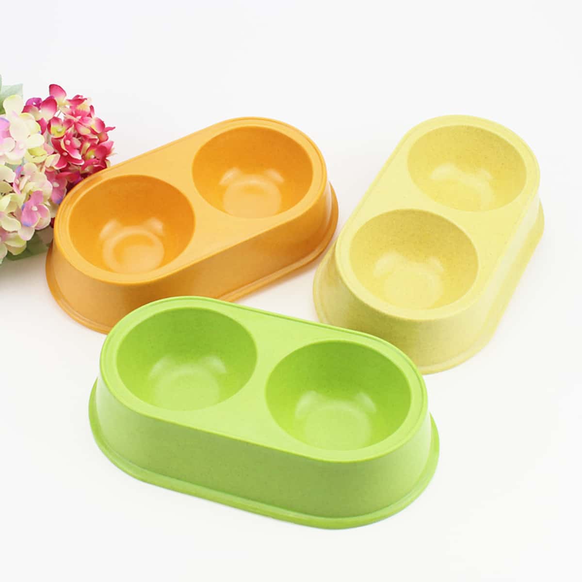 

1pc Random Color Double Pet Bowl, Multicolor