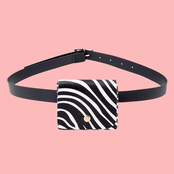 

Mini Zebra Striped Belt Bag, Black and white