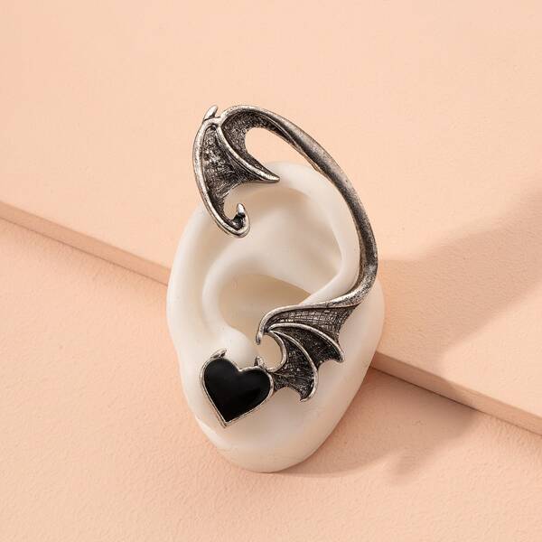 

1pc Heart Decor Ear Climber, Antique silver