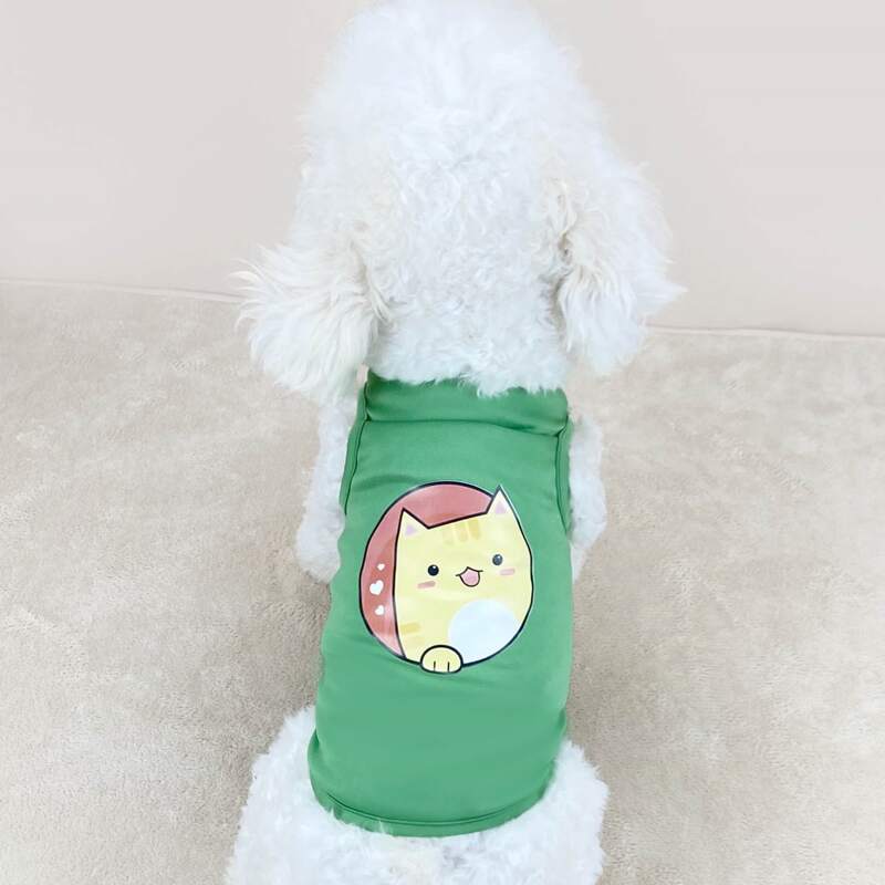 

Cartoon Cat Print Pet Tank, Green