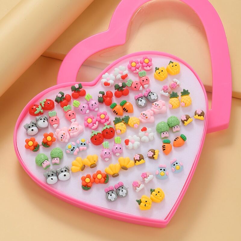 

36pairs Fruit Design Stud Earrings, Multicolor