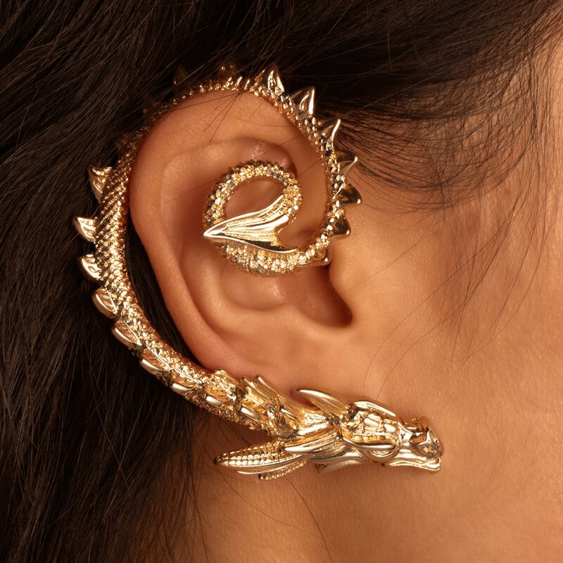 

1pc Chinese Dragon Design Ear Climber, Gold