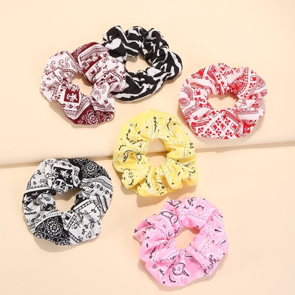 

6pcs Paisley Print Scrunchie, Multicolor