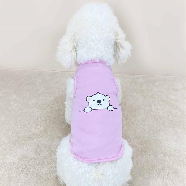 

Cartoon Bear Print Pet Tank, Purple