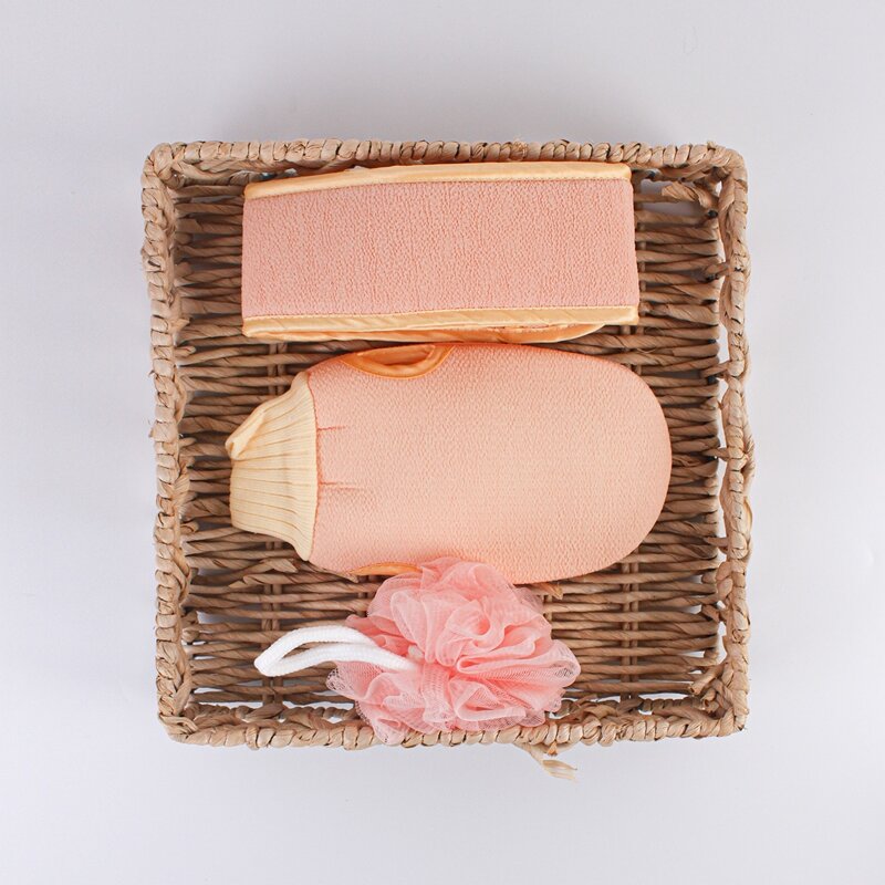 

3pcs Bath Exfoliating Glove & Foaming Ball Set, Coral pink