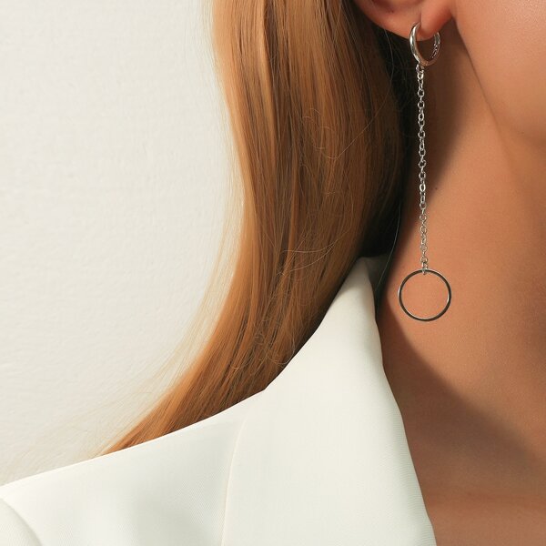 

Round Chain Drop Earrings, Silver