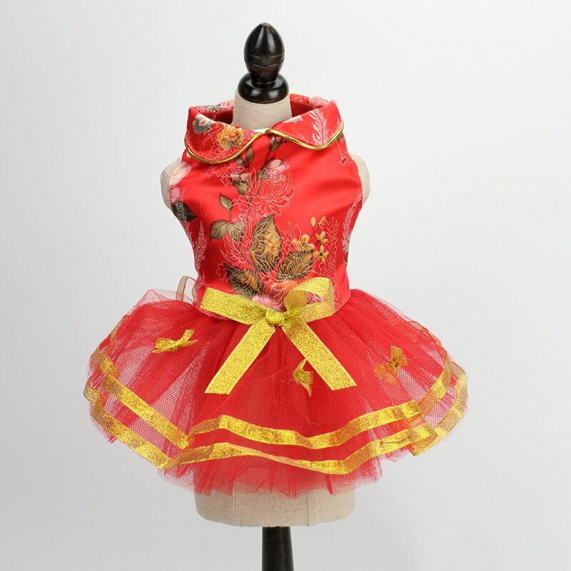 

Bow Decor Floral Pattern Pet Dress, Red