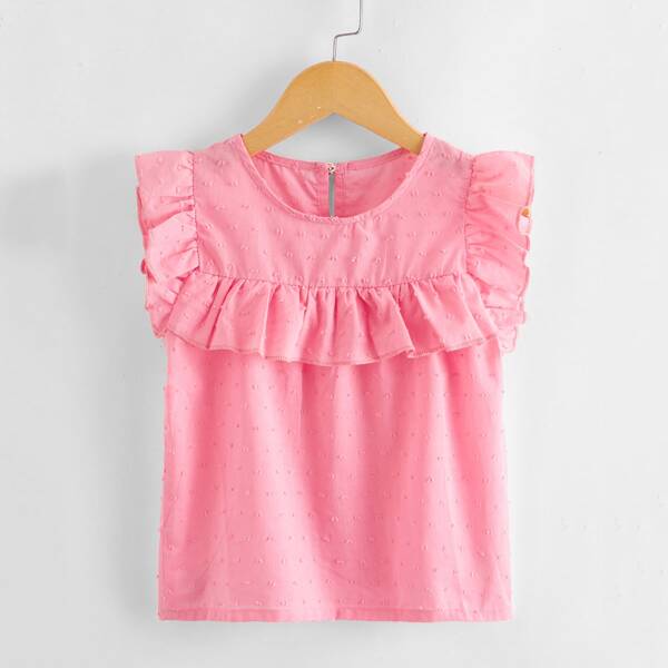 

Toddler Girls Swiss Dot Ruffle Trim Blouse, Baby pink