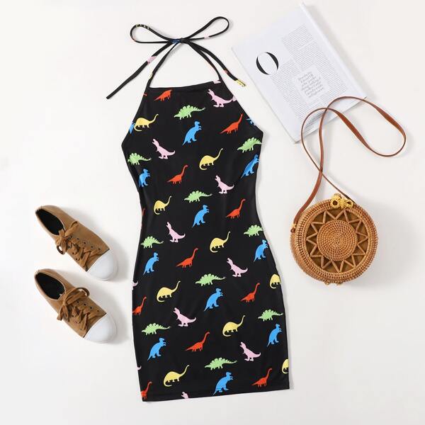 

Dinosaur Print Halter Dress, Multicolor