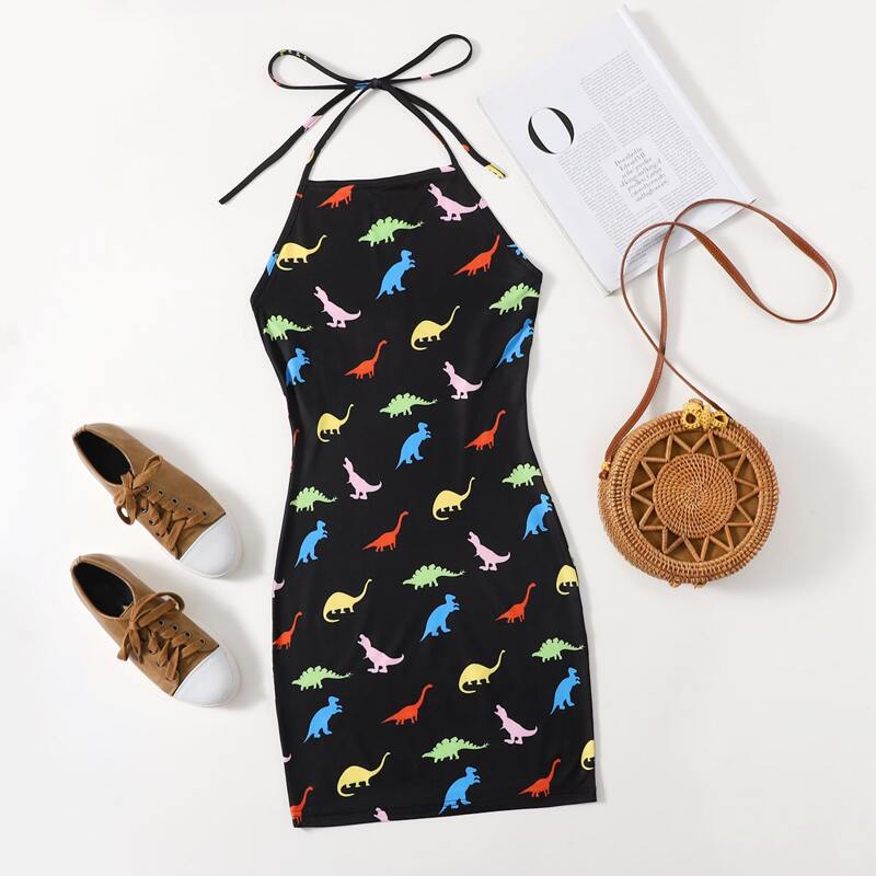 

Dinosaur Print Halter Dress, Multicolor