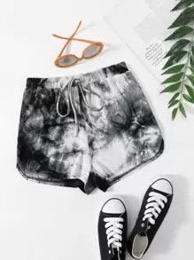 SHEIN EZwear 結飾腰紮染短褲 - 彩色 - 查看 1