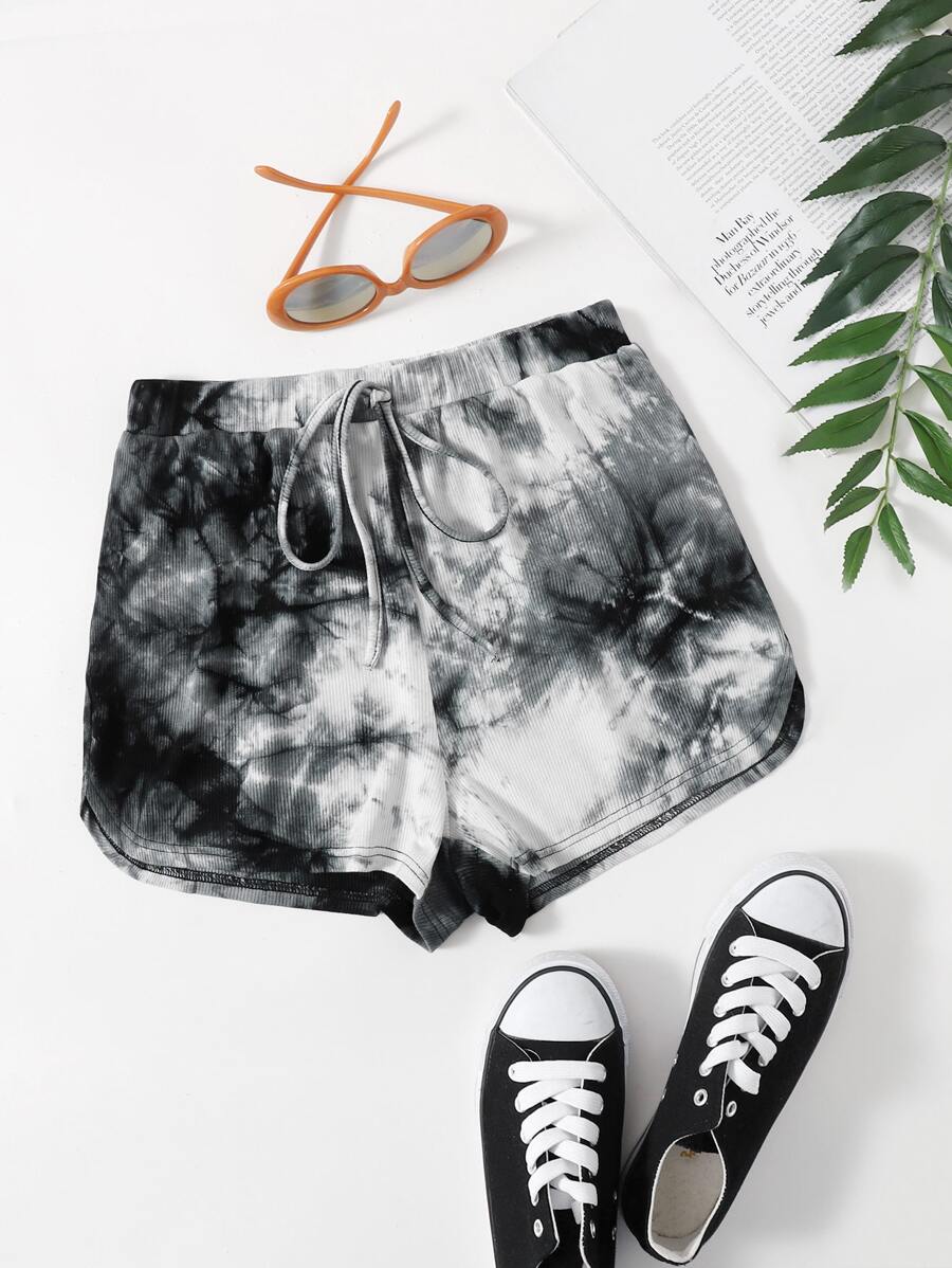 SHEIN EZwear 結飾腰紮染短褲 - 彩色 - 查看 1