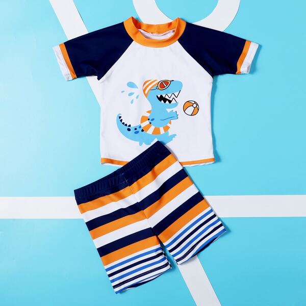 

Toddler Boys Cartoon & Striped Two Piece Swimsuit, Multicolor