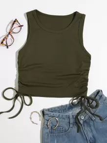 SHEIN Unity Top tank con cordón lateral unicolor - Verde militar - Ver 1