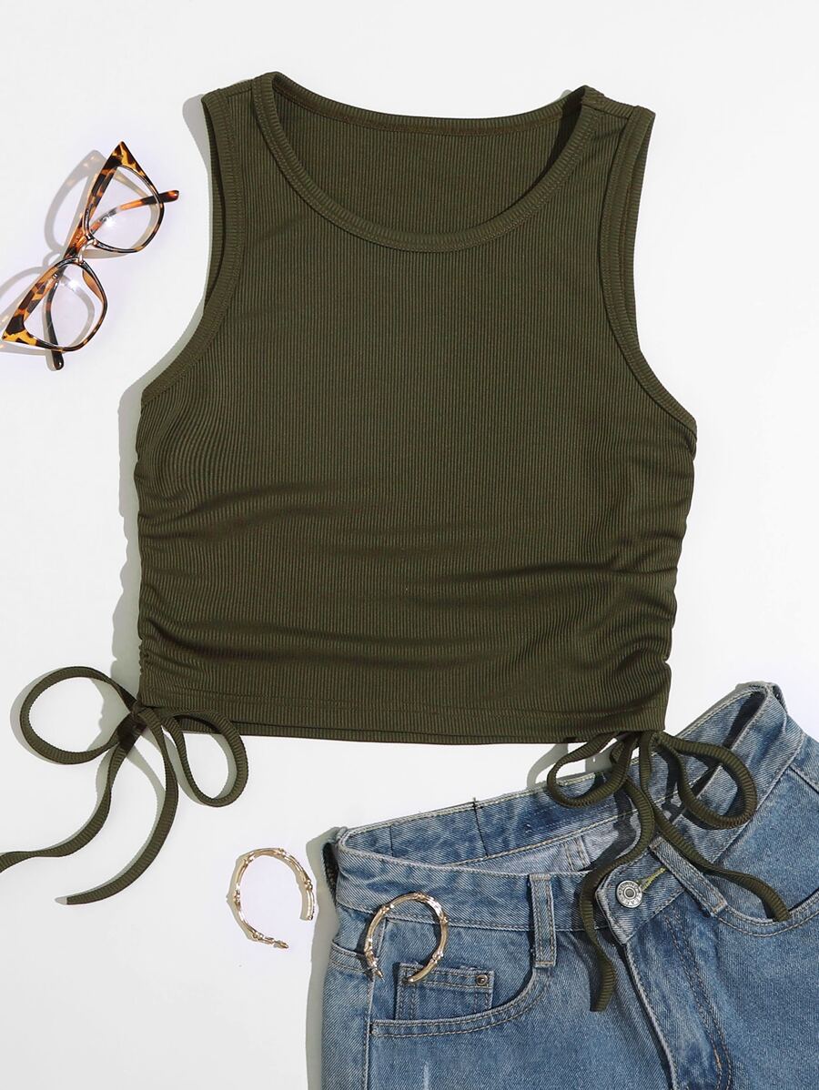 SHEIN Unity Top tank con cordón lateral unicolor - Verde militar - Ver 1