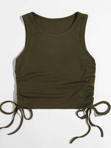 SHEIN Unity Top tank con cordón lateral unicolor - Verde militar - Ver 5