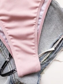 Rib Push Up High Waisted Bikini Set Summer Beach - Baby Pink - View 5