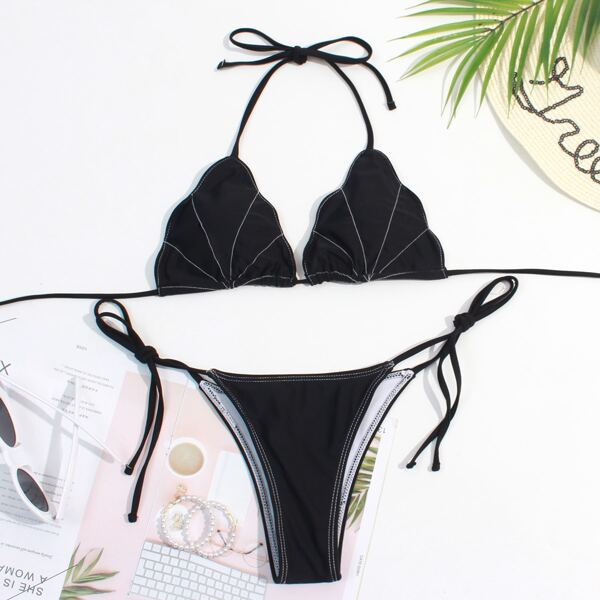 

Triangle Tie Side Bikini Swimsuit, Black
