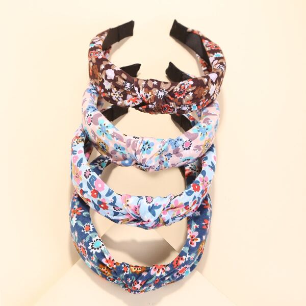 

4pcs Floral Print Knot Design Headband, Multicolor