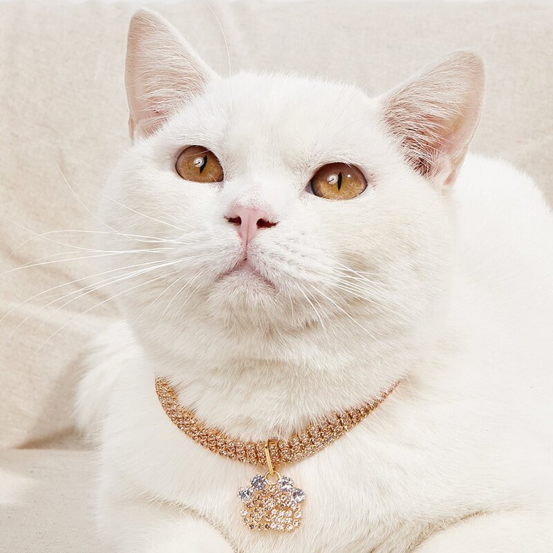 

Claw Pendant Rhinestone Pet Necklace, Gold