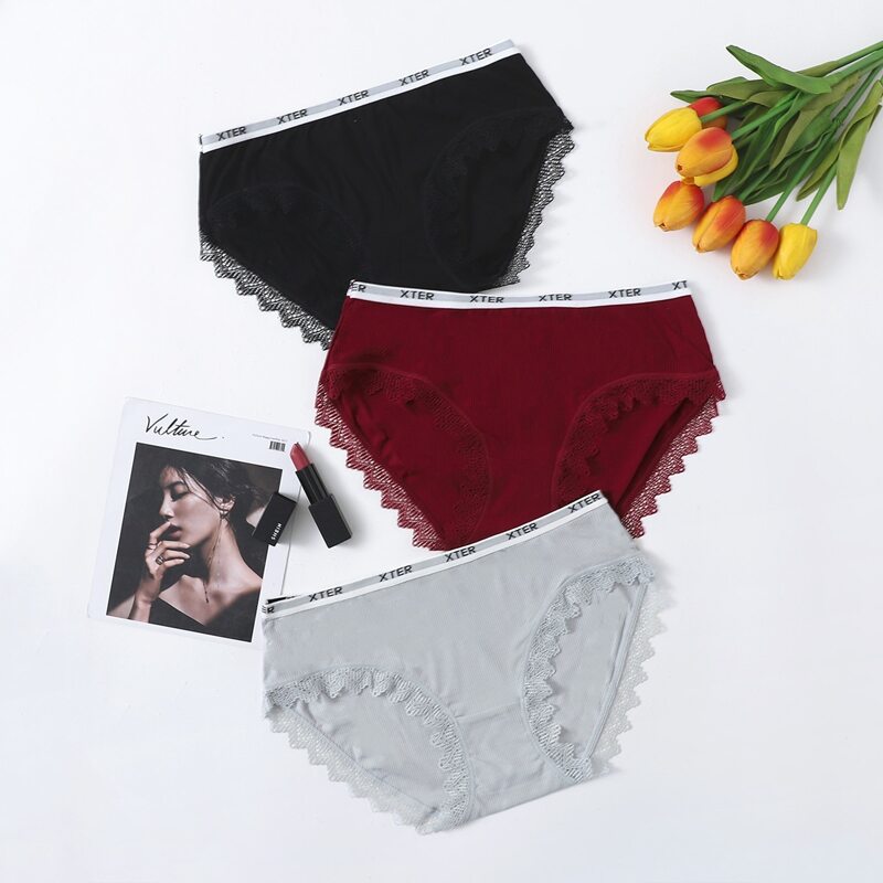 

3pack Contrast Lace Panty Set, Multicolor