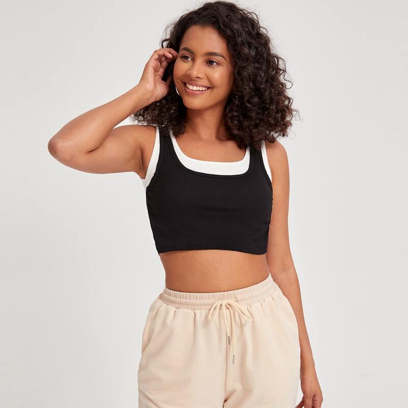 

Fake Two Piece Tank Bralette, Black and white
