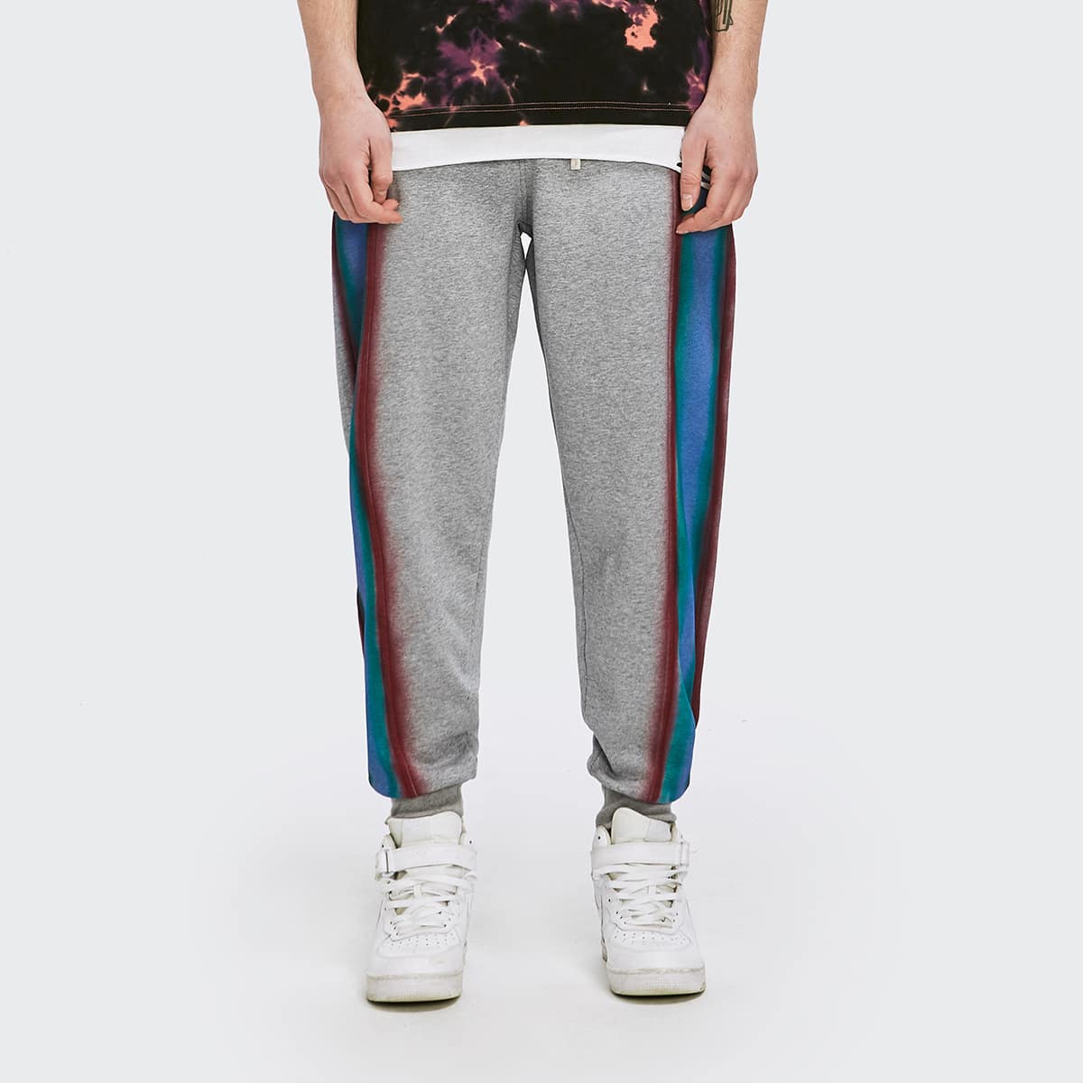 

Guys Elastic Waist Colorblock Striped Sweatpants, Grey