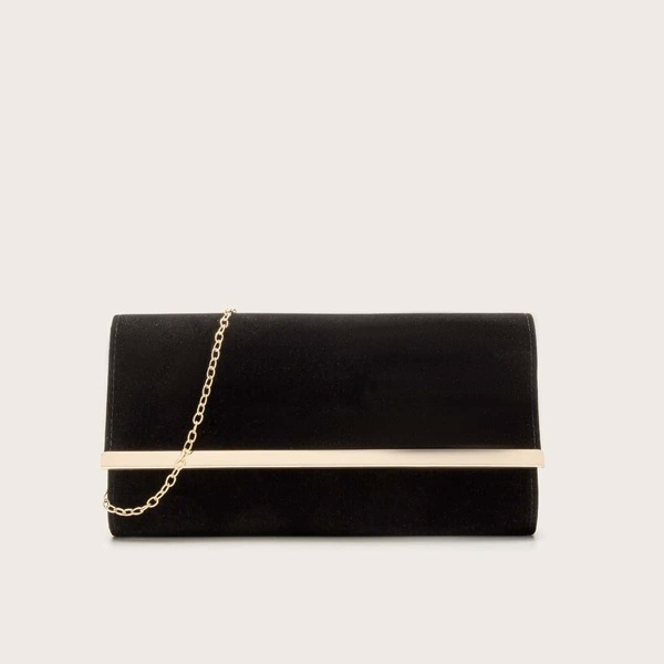 

Metal Edge Velvet Clutch Bag, Black