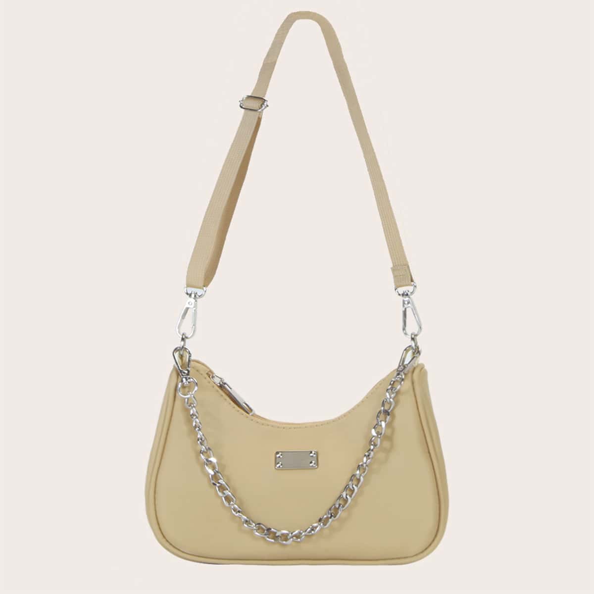

Metal Decor Chain Shoulder Bag, Khaki