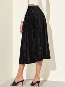 SHEIN Falda de terciopelo con fruncido - Negro - Ver 2