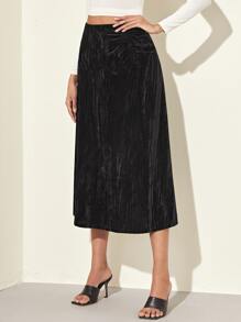 SHEIN Falda de terciopelo con fruncido - Negro - Ver 5