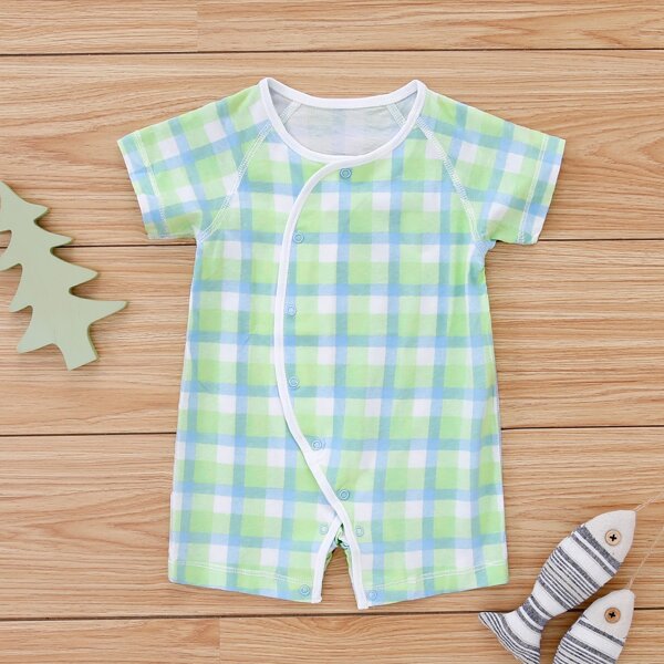 

Baby Unisex Plaid Patched Detail Romper, Multicolor