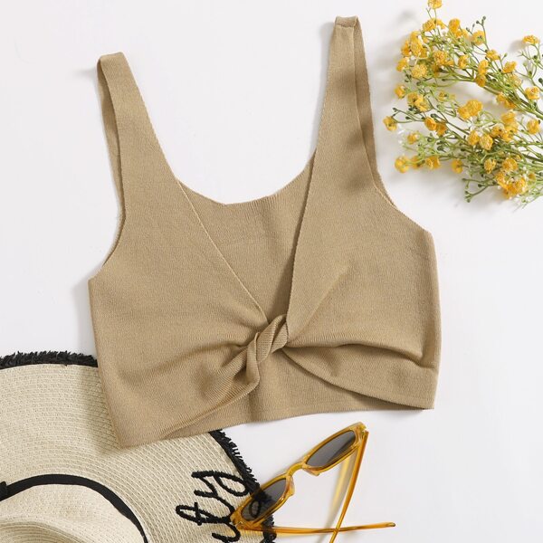 

Twist Front Knit Top, Camel