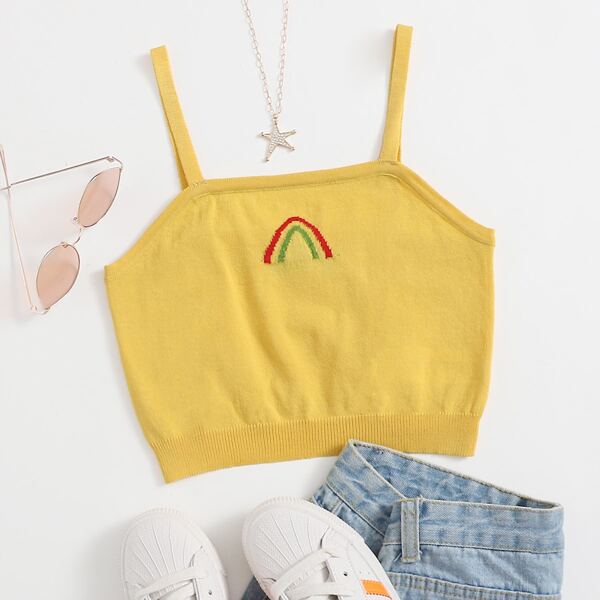 

Rainbow Striped Pattern Knit Top, Yellow