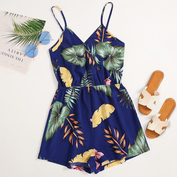 

Tropical Print Cami Romper, Multicolor