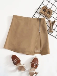 SHEIN 中學女生拉鍊收緊包裝搭裙 - 卡其色 - 查看 1