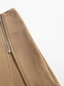 SHEIN 中學女生拉鍊收緊包裝搭裙 - 卡其色 - 查看 3