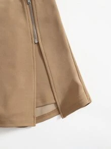 SHEIN 中學女生拉鍊收緊包裝搭裙 - 卡其色 - 查看 4