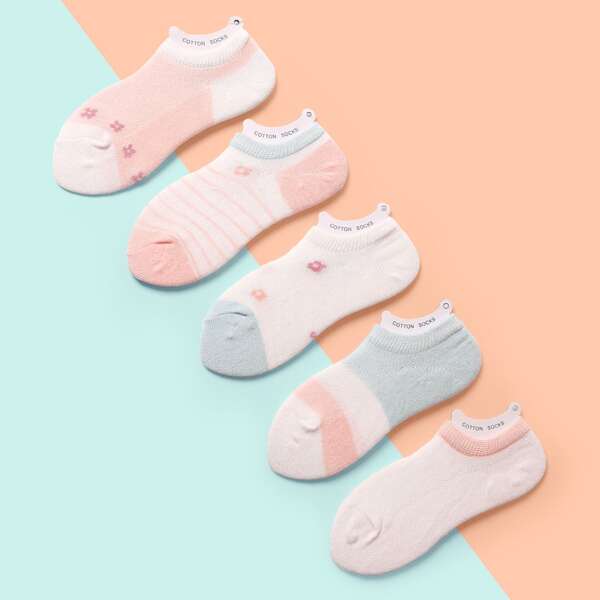 

5pairs Baby Striped Print Ankle Socks, Multicolor