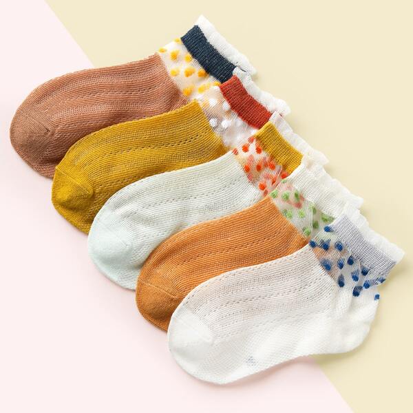 

5pairs Baby Polka Dot Print Socks, Multicolor